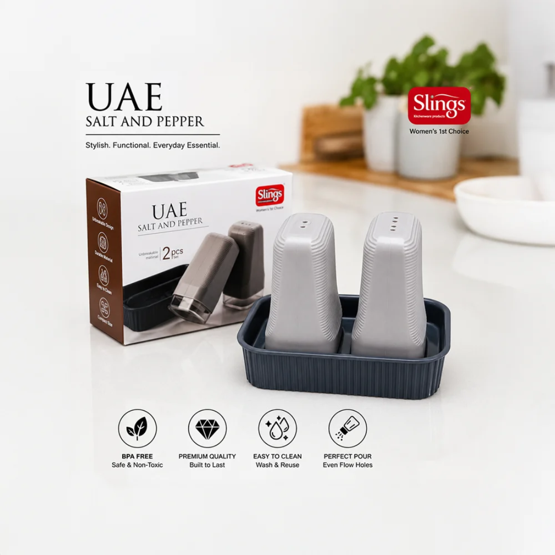 Slings UAE Salt & Pepper Set with Holder Tray