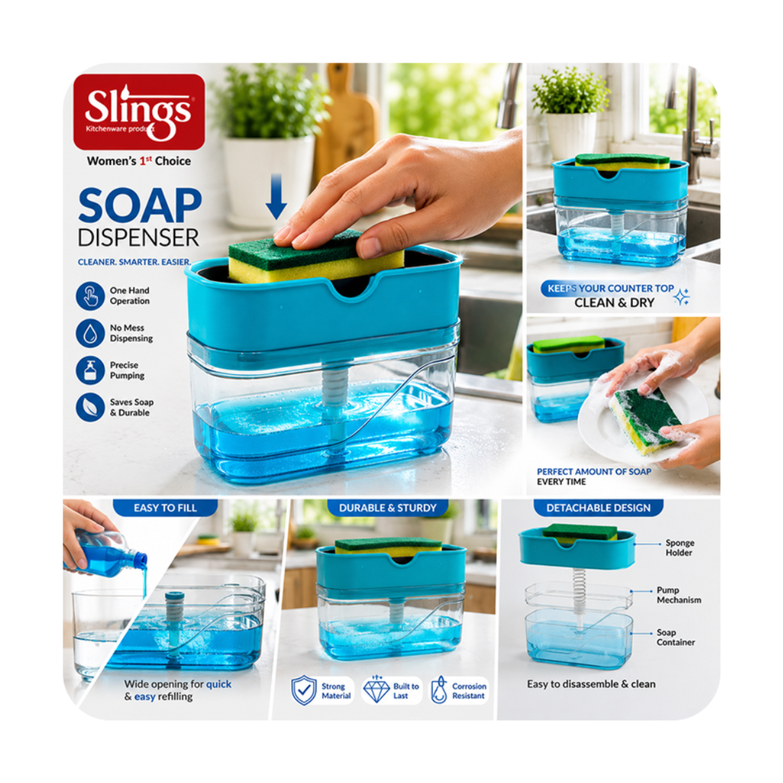 Slings Soap Dispenser with Sponge Holder
