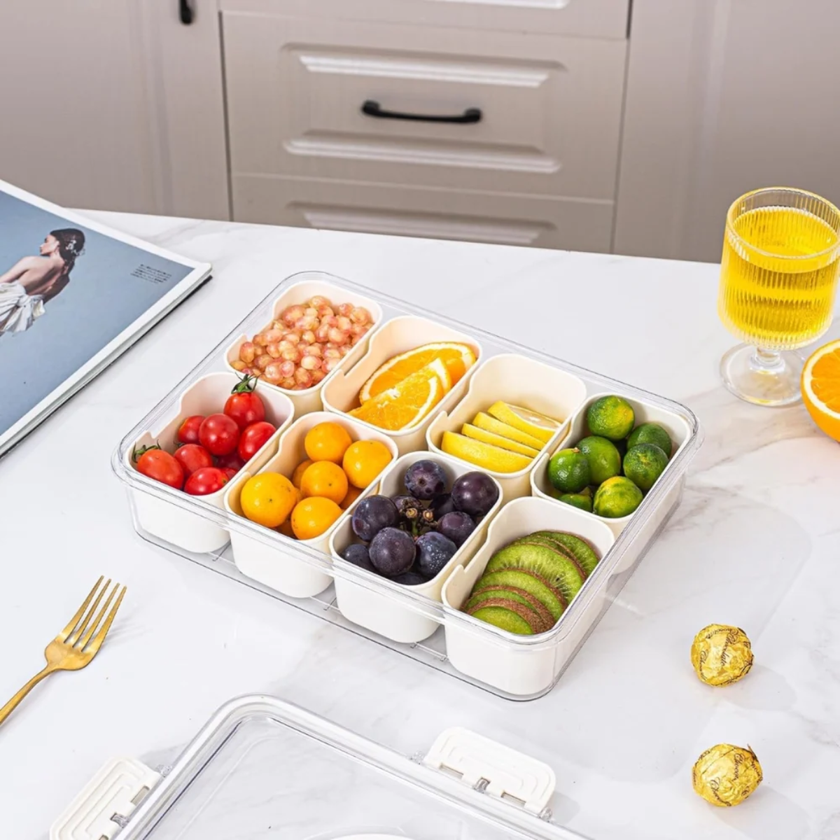 Tinums Plastic Fridge Storage Box with Removable Trays