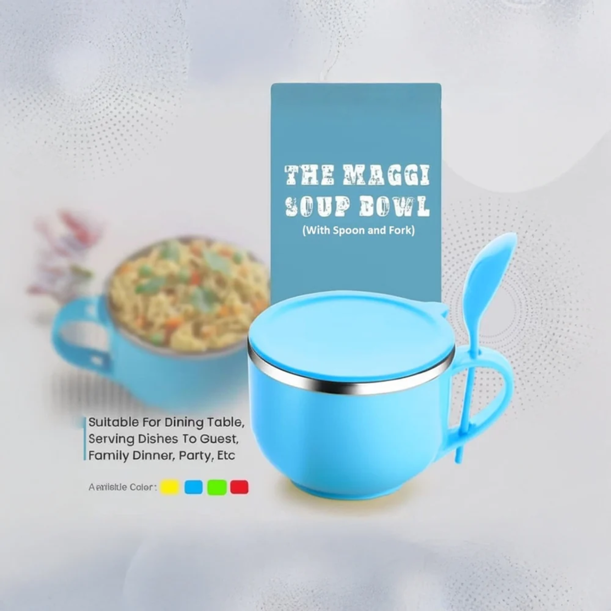 Tinums Stainless Steel Noodle & Soup Bowl with Lid (Blue)