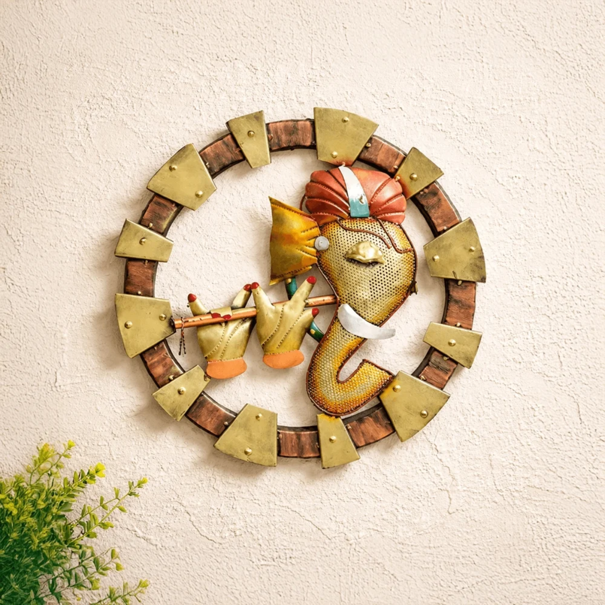 Premium LED Light Ganesha Metal Wall Decor (Golden) - Tinums