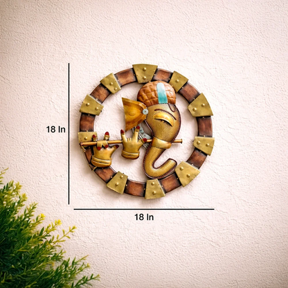 Premium LED Light Ganesha Metal Wall Decor (Golden) - Tinums
