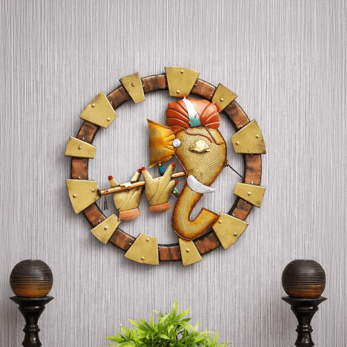 Premium LED Light Ganesha Metal Wall Decor (Golden) - Tinums