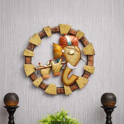 Premium LED Light Ganesha Metal Wall Decor (Golden) - Tinums