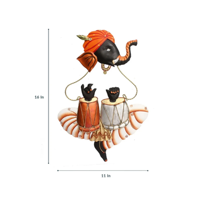 Lord Ganesha Playing Tabla Wall Decor (Orange) - Tinums