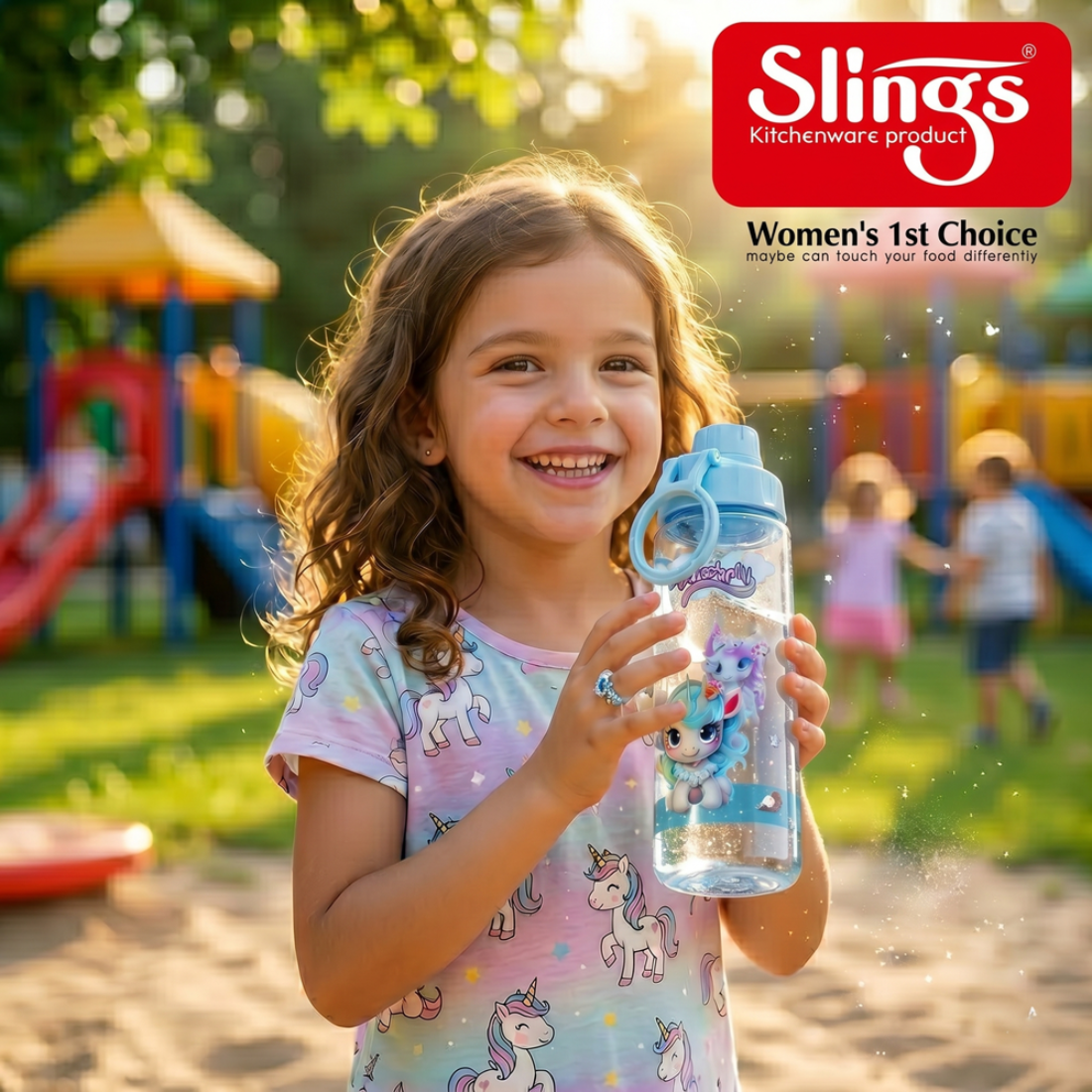 Slings Sip Star Magical Unicorn Kids Water Bottle 500 ml (Blue)