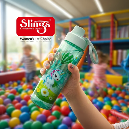 Slings Sip Star Magical Unicorn Kids Water Bottle (Green)