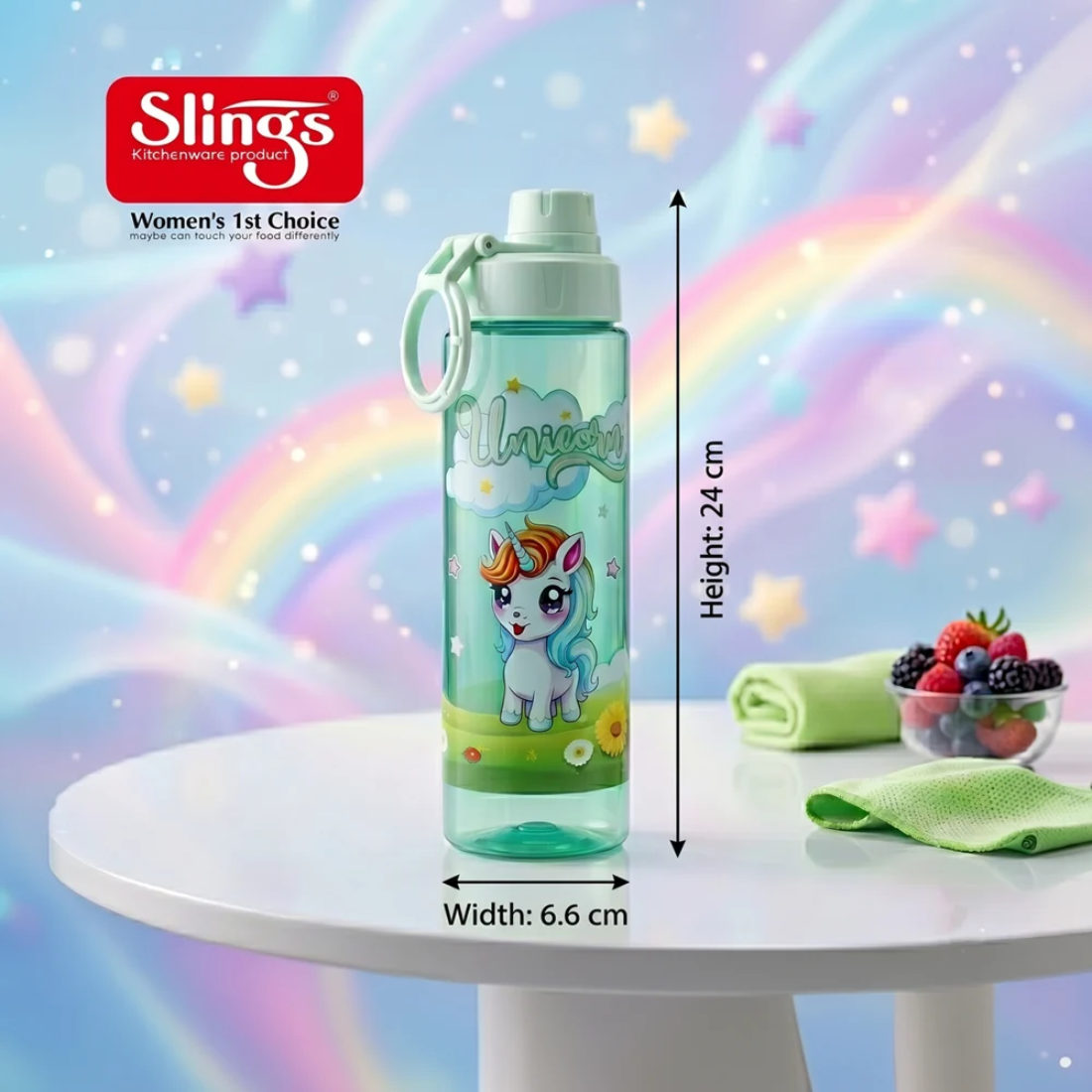 Slings Sip Star Magical Unicorn Kids Water Bottle (Green)