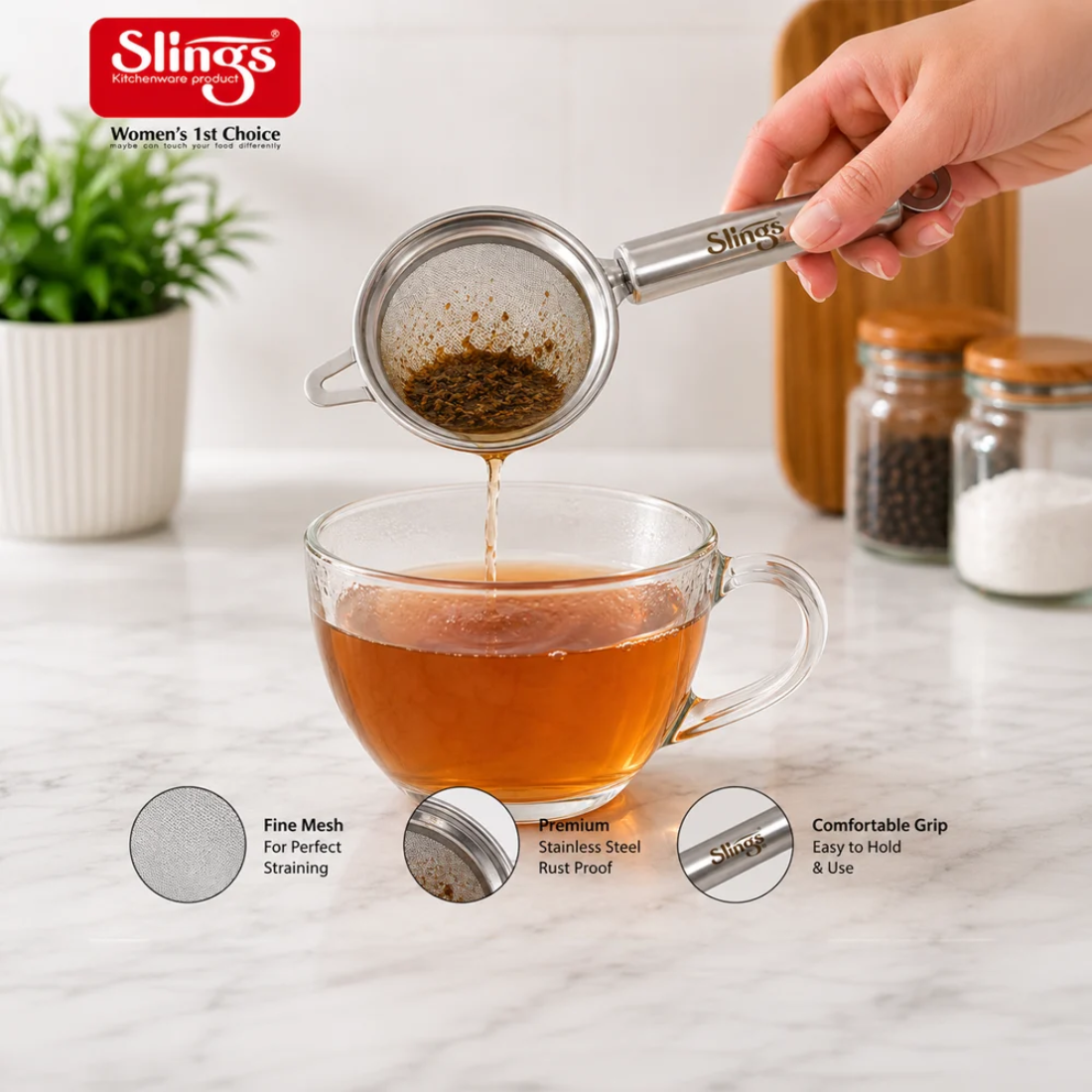 Slings Ultra Fine Mesh Tea Strainer for Kitchen