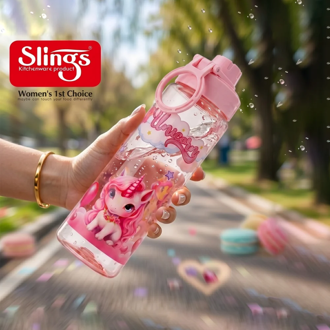 Slings Sip Star Magical Unicorn Kids Water Bottle 500 ml (BPA Free, Leakproof) Pink