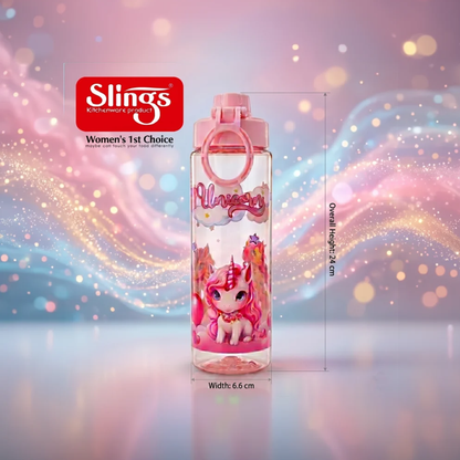 Slings Sip Star Magical Unicorn Kids Water Bottle 500 ml (BPA Free, Leakproof) Pink