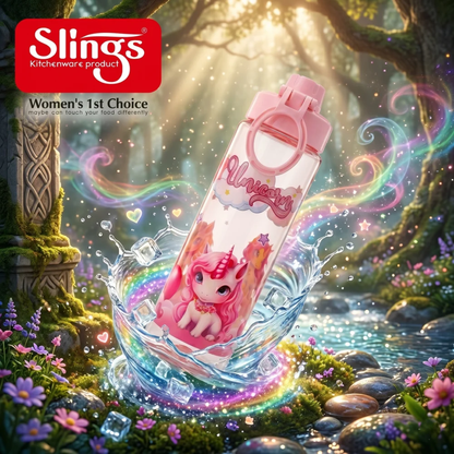 Slings Sip Star Magical Unicorn Kids Water Bottle 500 ml (BPA Free, Leakproof) Pink