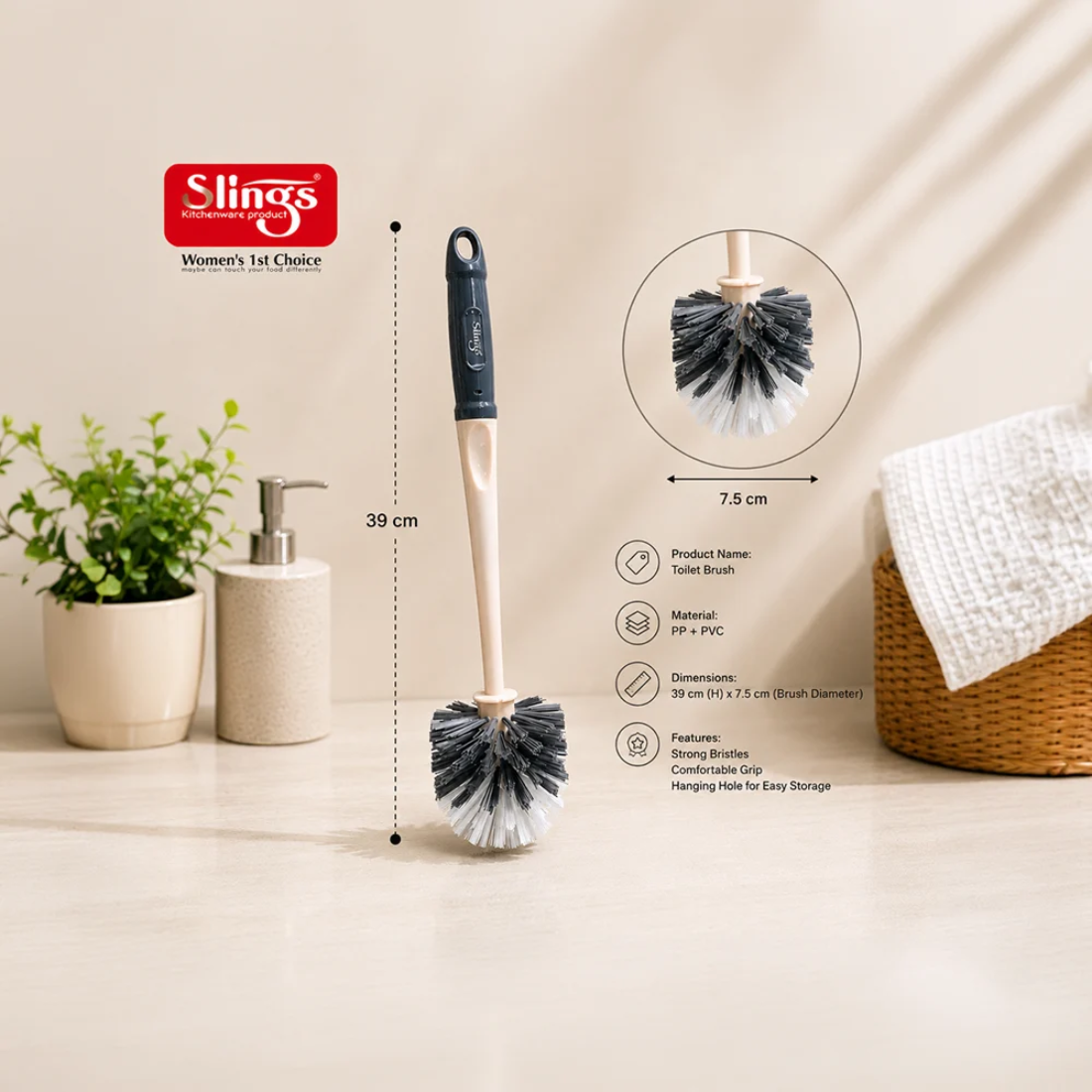 Slings Zupra Toilet Brush for Bathroom Cleaning