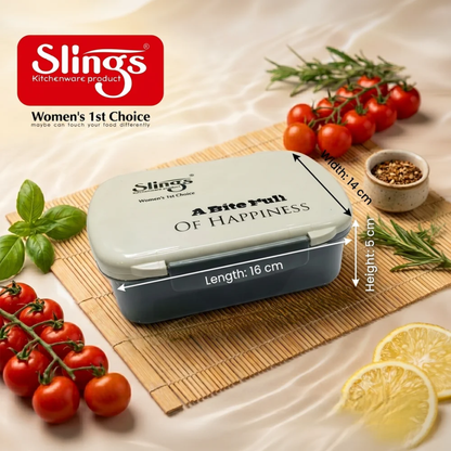 Slings Tasty Lunch Box with Spoon | Durable Plastic Lunch ( Grey )