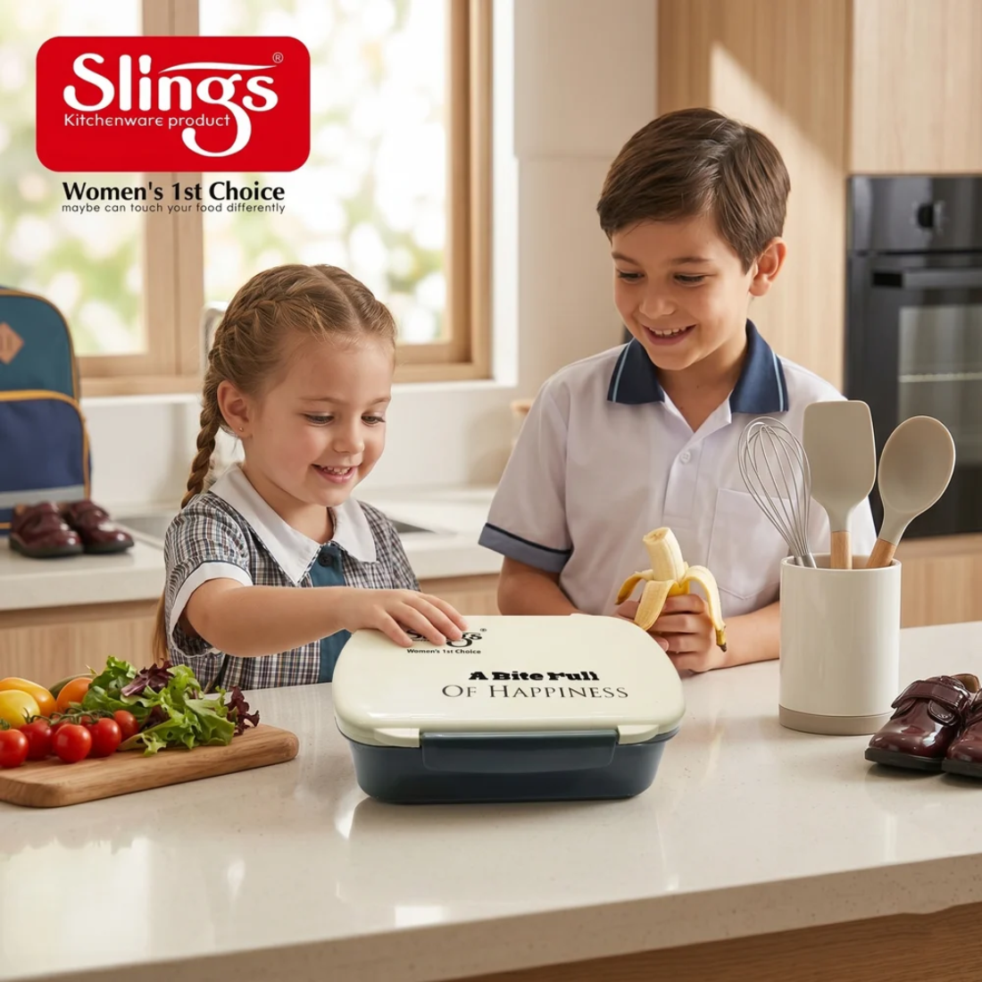 Slings Tasty Lunch Box with Spoon | Durable Plastic Lunch ( Grey )