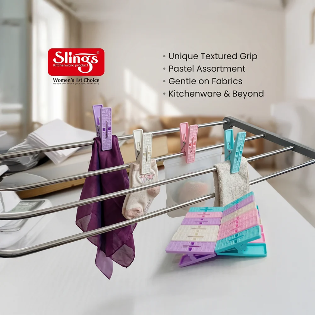 Slings Multicolor Plastic Clothes Drying Clips (12 pieces)