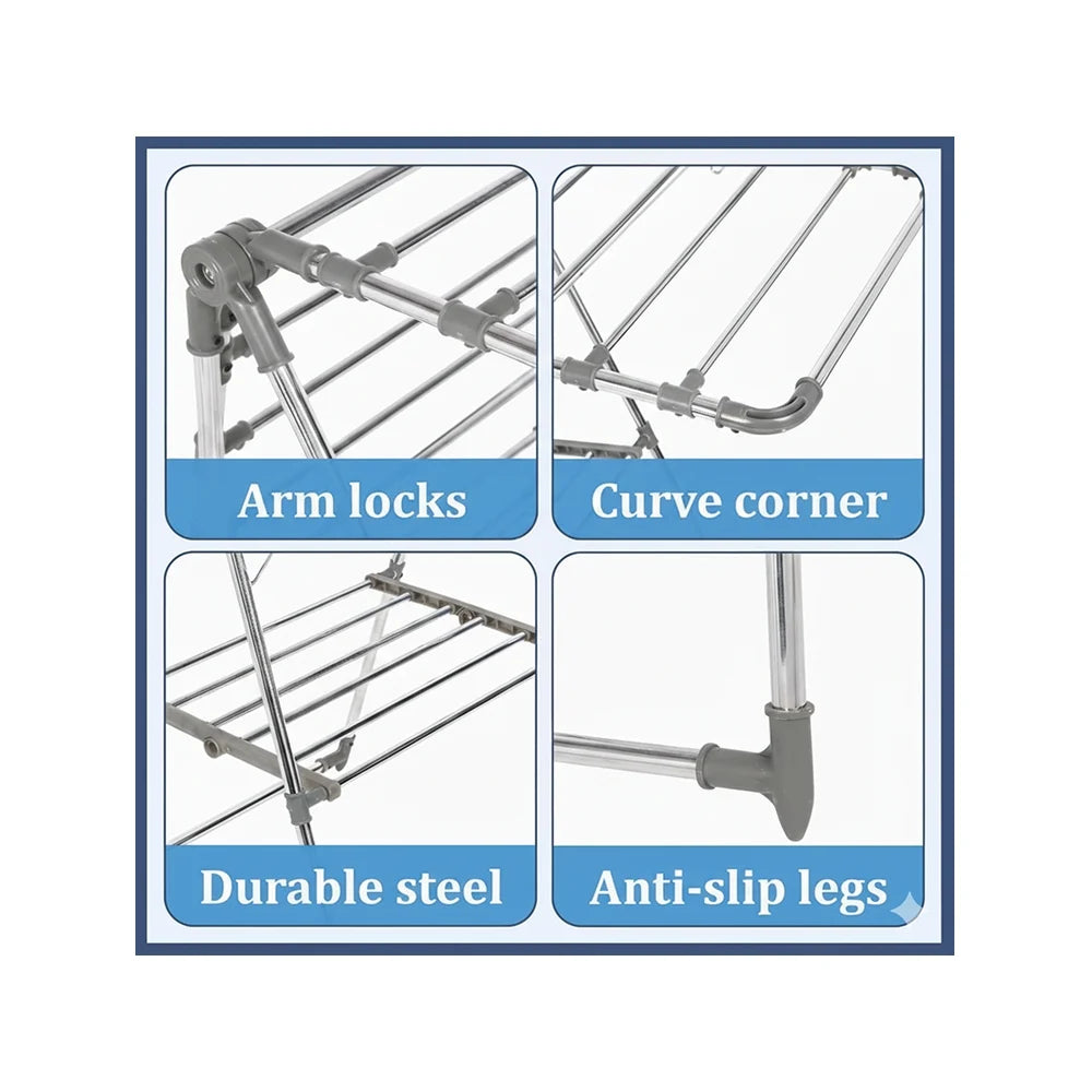 Home Lane Foldable Stainless Steel Cloth Dryer Stand (Grey)