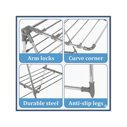 Home Lane Foldable Stainless Steel Cloth Dryer Stand (Grey)