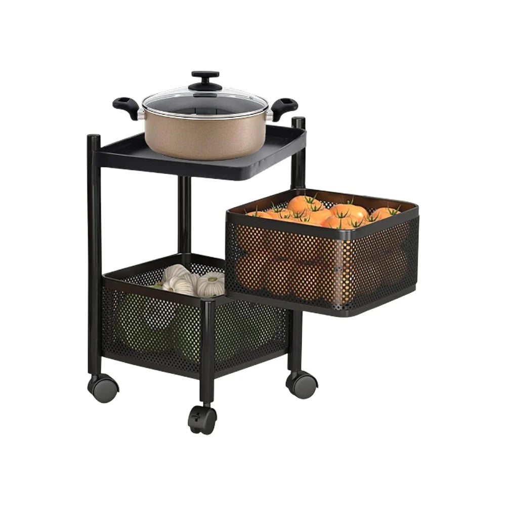 TINUMS Kitchen Square Organizer Trolley – 2 Layer (Black)