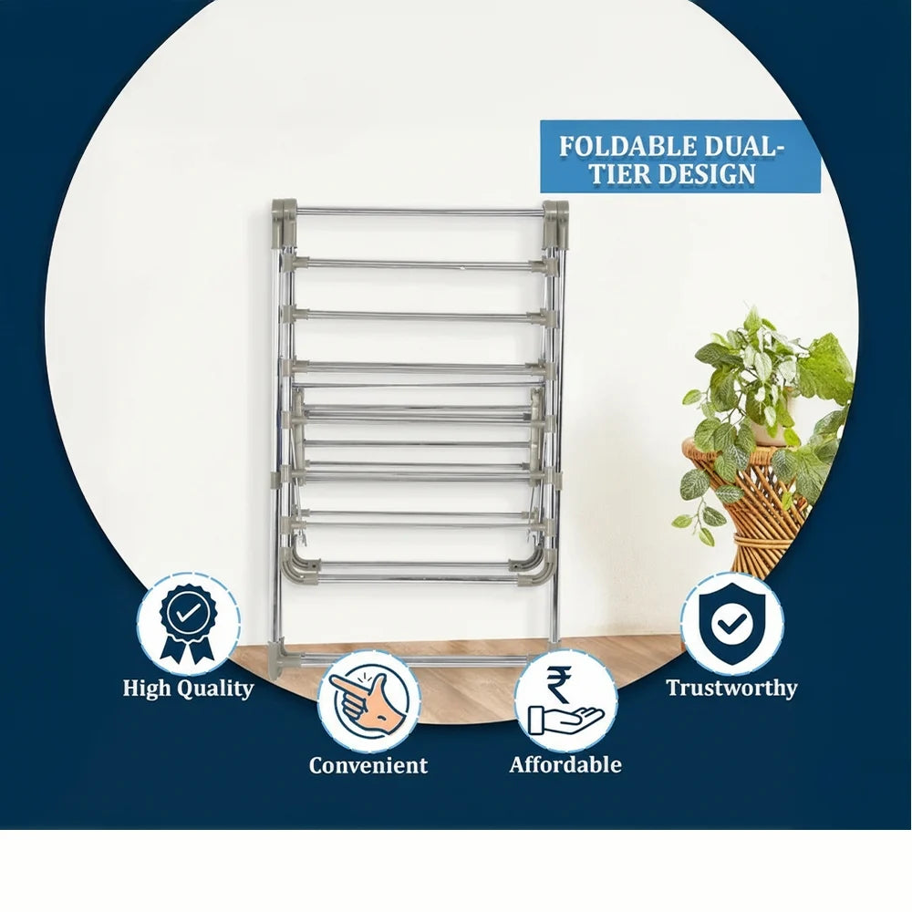 Home Lane Foldable Stainless Steel Cloth Dryer Stand (Grey)