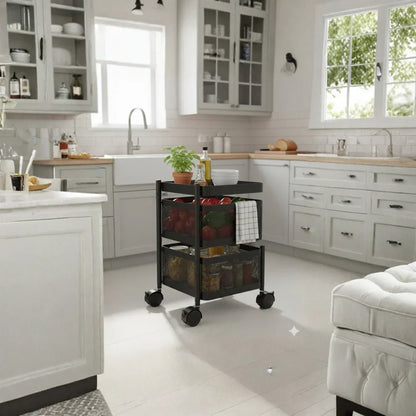 TINUMS Kitchen Square Organizer Trolley – 2 Layer (Black)