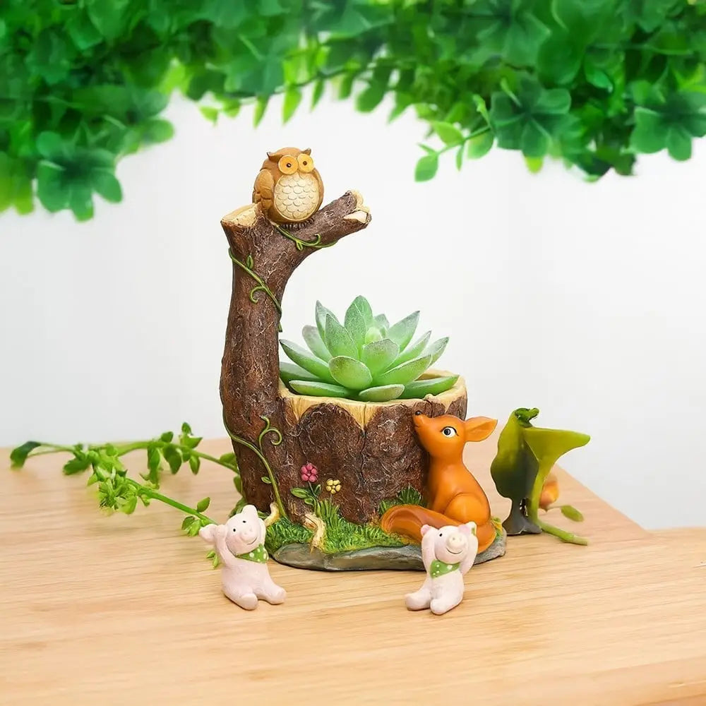 VARKAUS Owl & Squirrel Planter Pot Stand (SET OF 4)