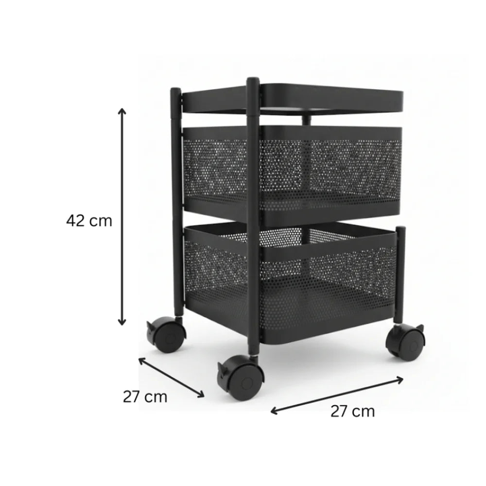 TINUMS Kitchen Square Organizer Trolley – 2 Layer (Black)