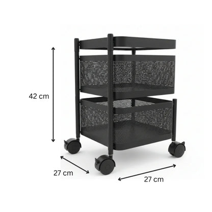 TINUMS Kitchen Square Organizer Trolley – 2 Layer (Black)