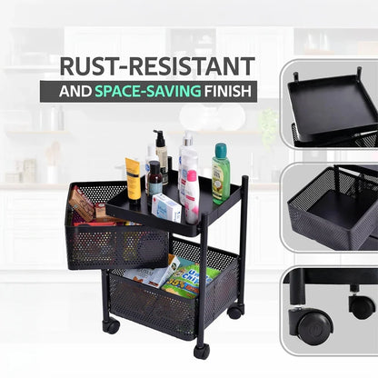 TINUMS Kitchen Square Organizer Trolley – 2 Layer (Black)