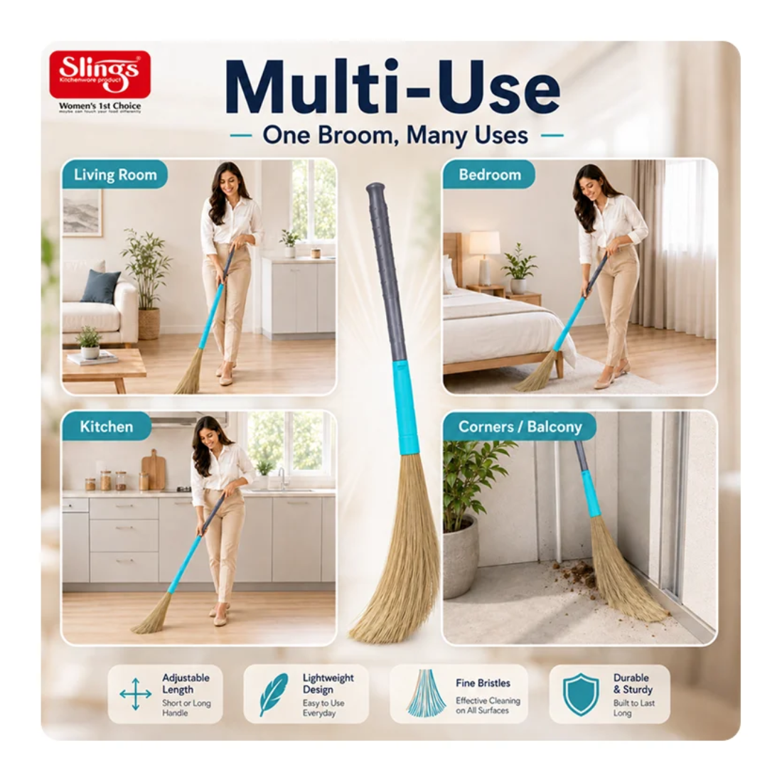 Slings Extendable Long Handle Broom