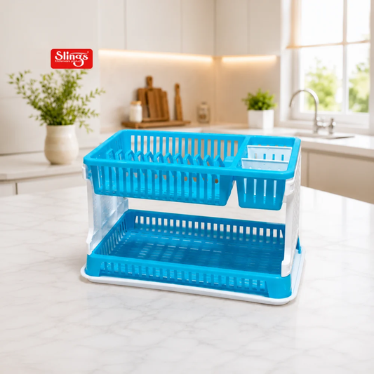 Slings Lenovo 2 Tier Plastic Dish Drying Rack with Cutlery Holder & Drain Tray