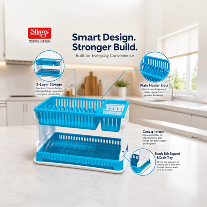 Slings Lenovo 2 Tier Plastic Dish Drying Rack with Cutlery Holder & Drain Tray