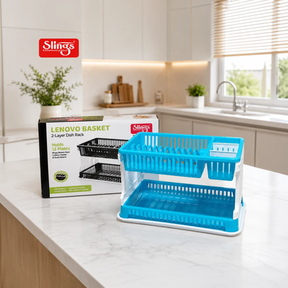 Slings Lenovo 2 Tier Plastic Dish Drying Rack with Cutlery Holder & Drain Tray