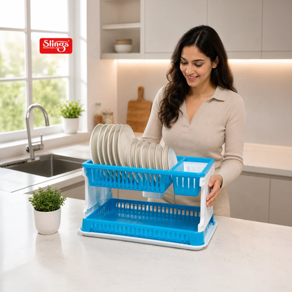 Slings Lenovo 2 Tier Plastic Dish Drying Rack with Cutlery Holder & Drain Tray