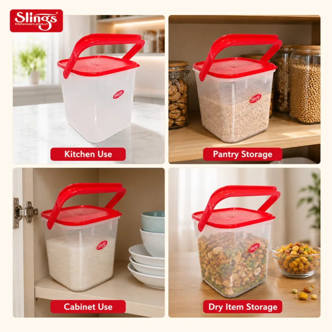 Slings Square Carry Handle Storage Container ( 3500 ml )