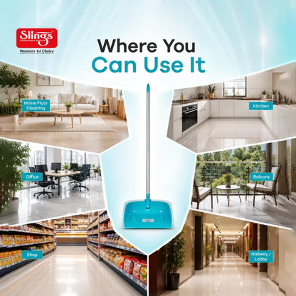 Slings Dust Pan With Steek Foldable Long Handle