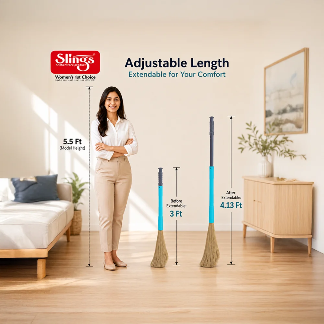 Slings Extendable Long Handle Broom